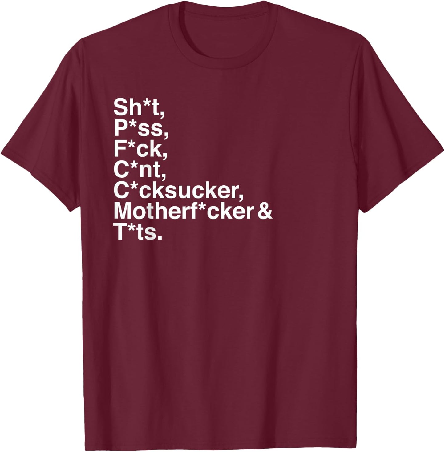 Profanity, Seven Obscene Words, Ironic Censored Helvetica T-Shirt - T-Shirt | Maroon