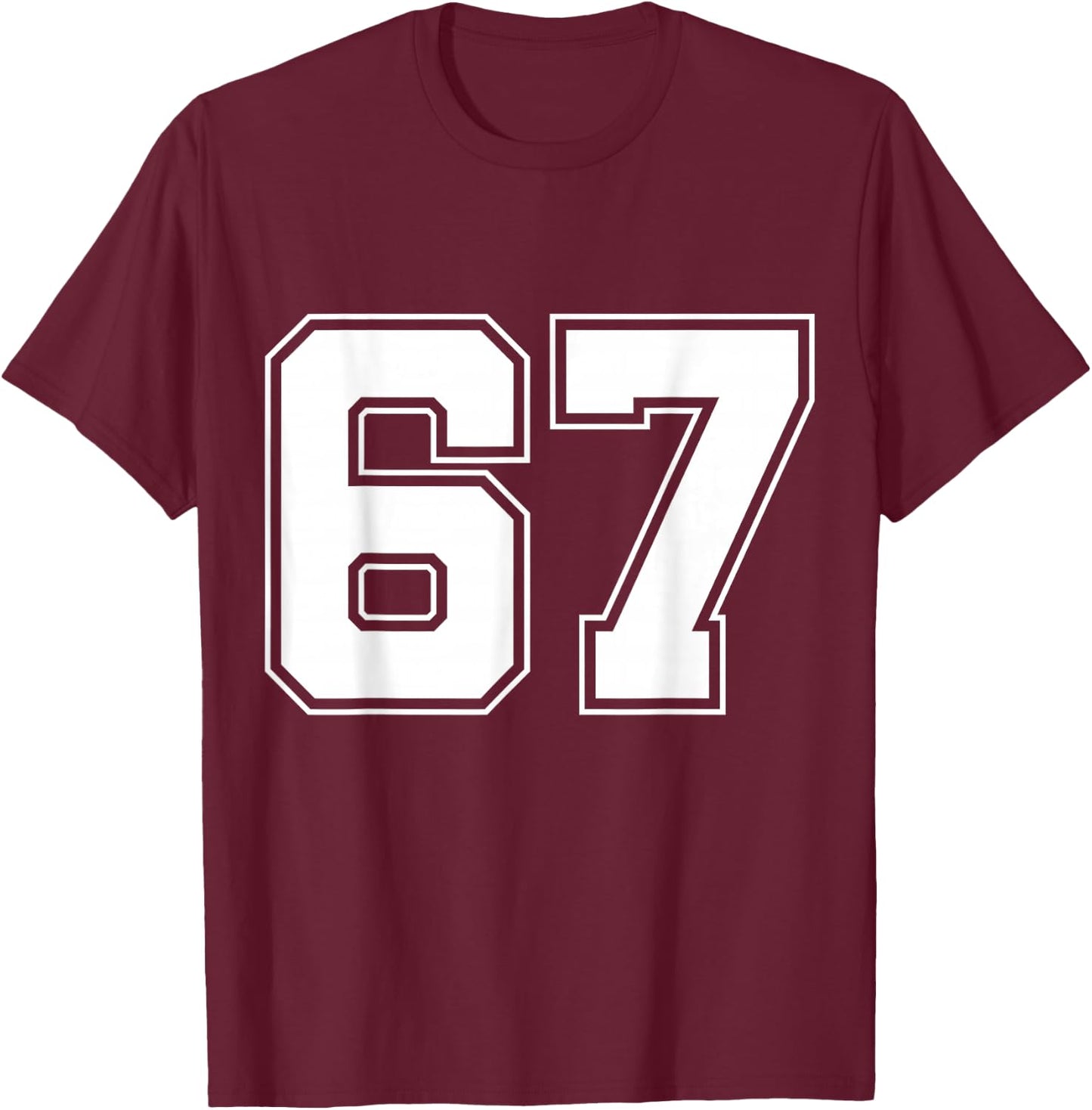 Number 67 Big Bold Capital Varsity Alphabet Monogram T-Shirt - T-Shirt | Maroon