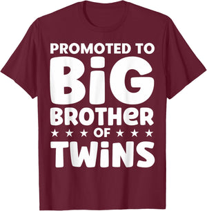 Promoted To Big Brother Of Twins Twin Baby Announcement T-Shirt - T-Shirt | Maroon