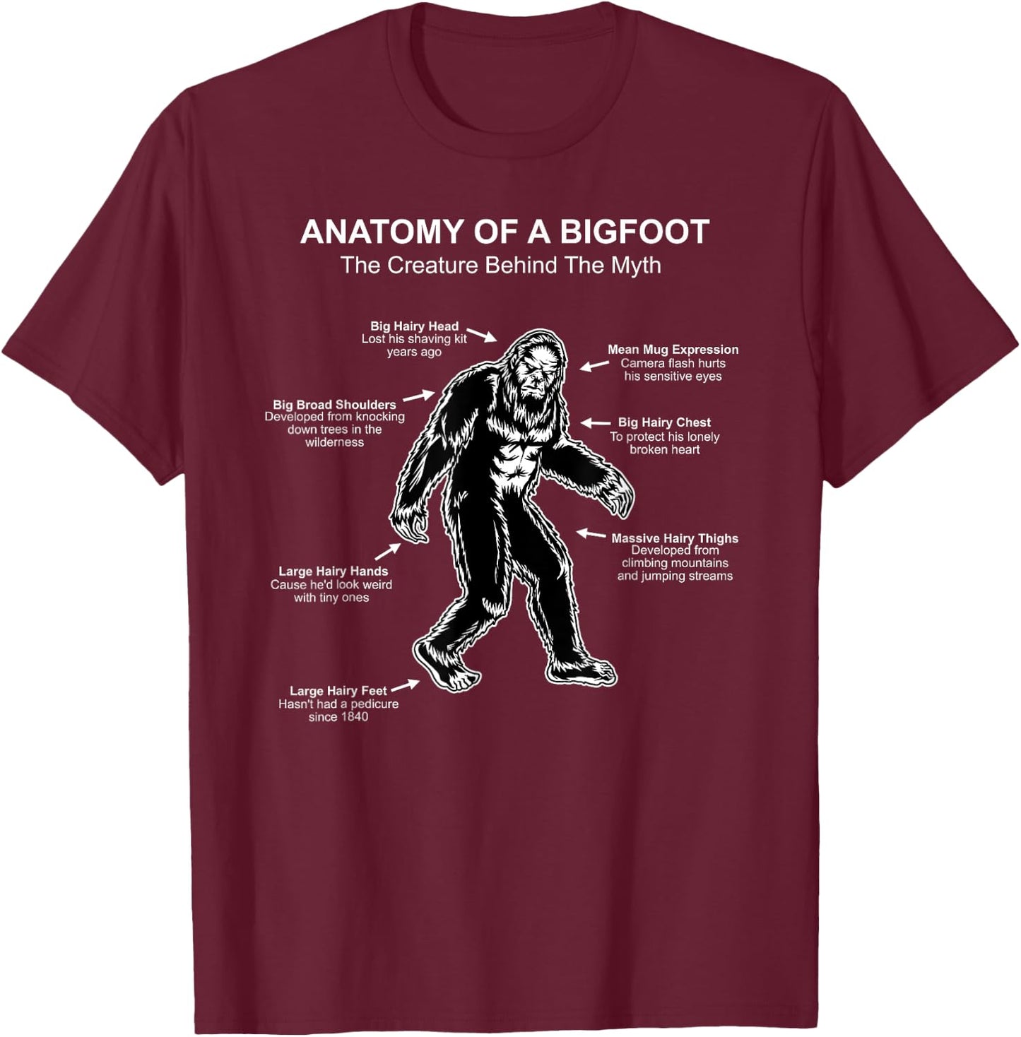 Bigfoot for Science Lovers: Anatomy of A Bigfoot T-Shirt - T-Shirt | Maroon