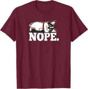 Kawaii Napping NOPE Black Tricolor Corgi Lover T-Shirt - T-Shirt | Maroon