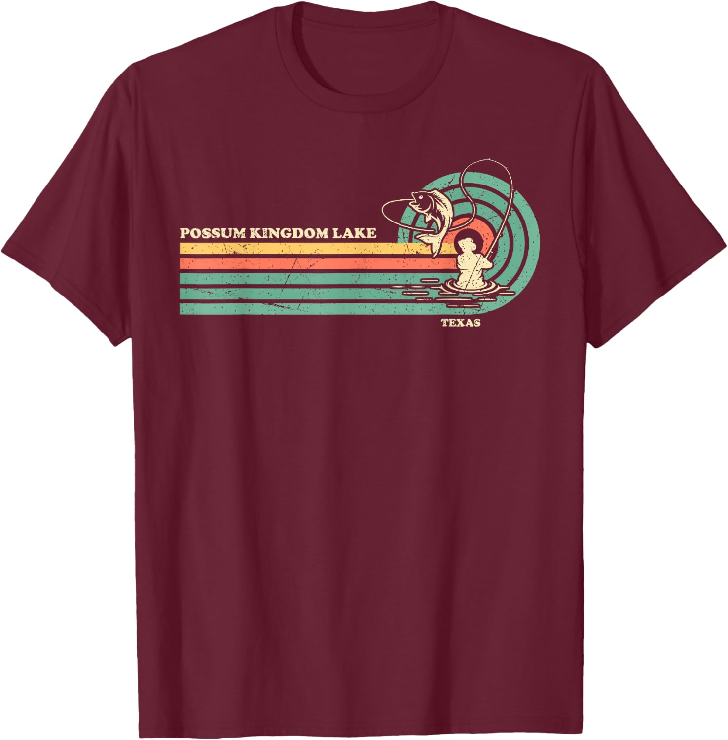 Vintage Retro Summer Fishing Texas Possum Kingdom Lake T-Shirt - T-Shirt | Maroon