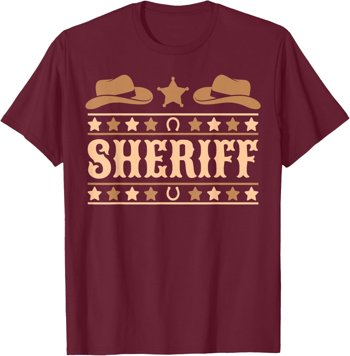 Cowboy Western Outfit Sheriff Costume Men Boys Kids Sheriff T-Shirt - T-Shirt | Maroon