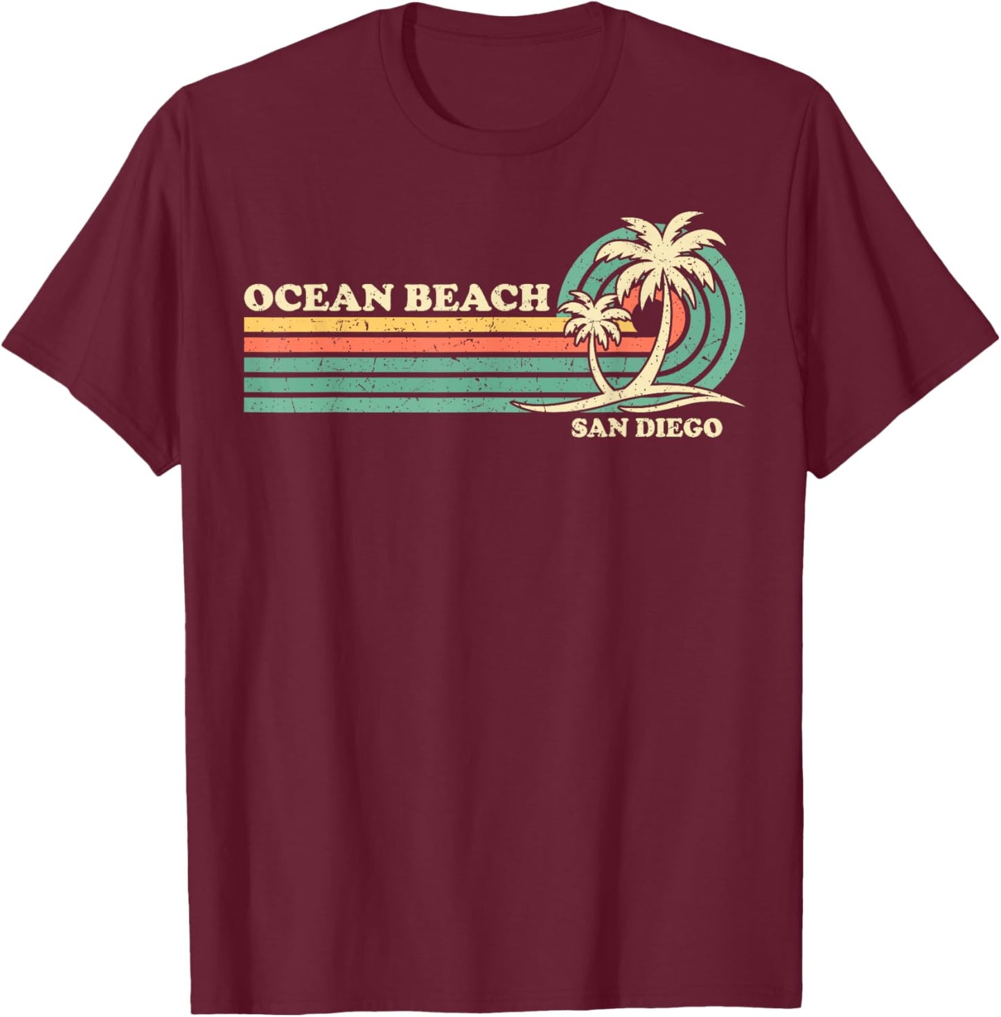 Vintage Retro Summer Vacation San Diego Ocean Beach T-Shirt - T-Shirt | Maroon