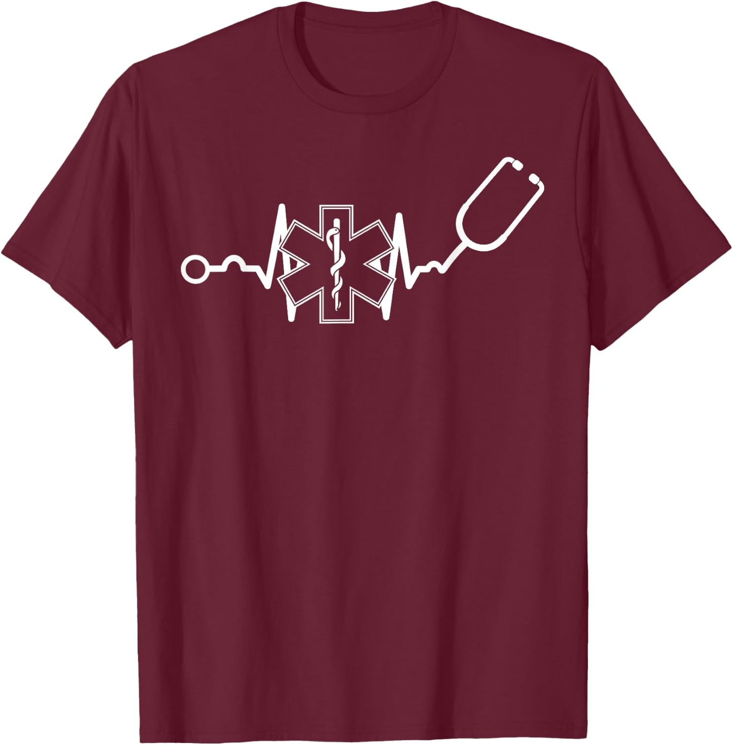 EMT Heartbeat Medical Worker First Responder Health Worker T-Shirt - T-Shirt | Maroon