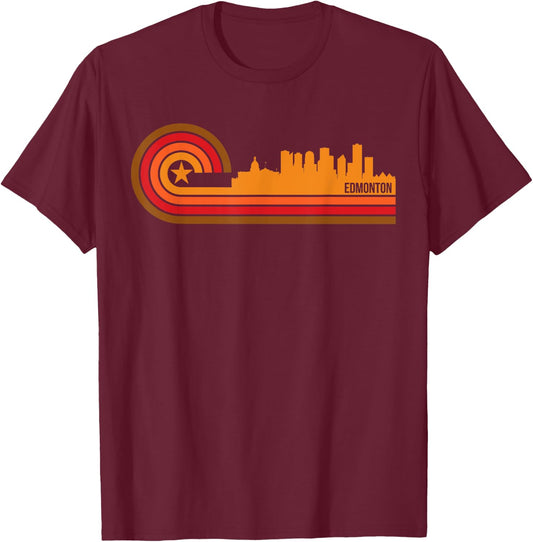 Retro Style Edmonton Alberta Canada Skyline T-Shirt - T-Shirt | Maroon