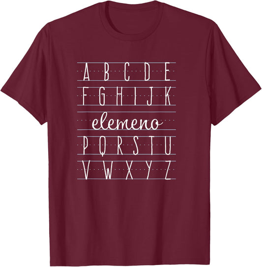 ABCDEFGHIJK Elemeno P QRSTUVWXYZ Alphabet Teacher Kid T-Shirt - T-Shirt | Maroon