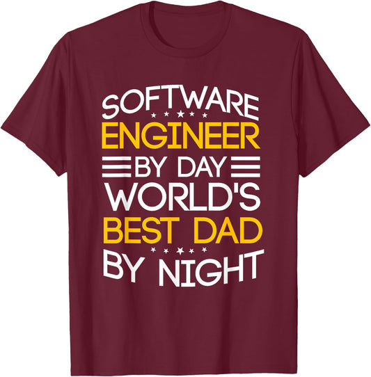 Software Engineer By Day World's Best Dad By Night Coder T-Shirt - T-Shirt | Maroon