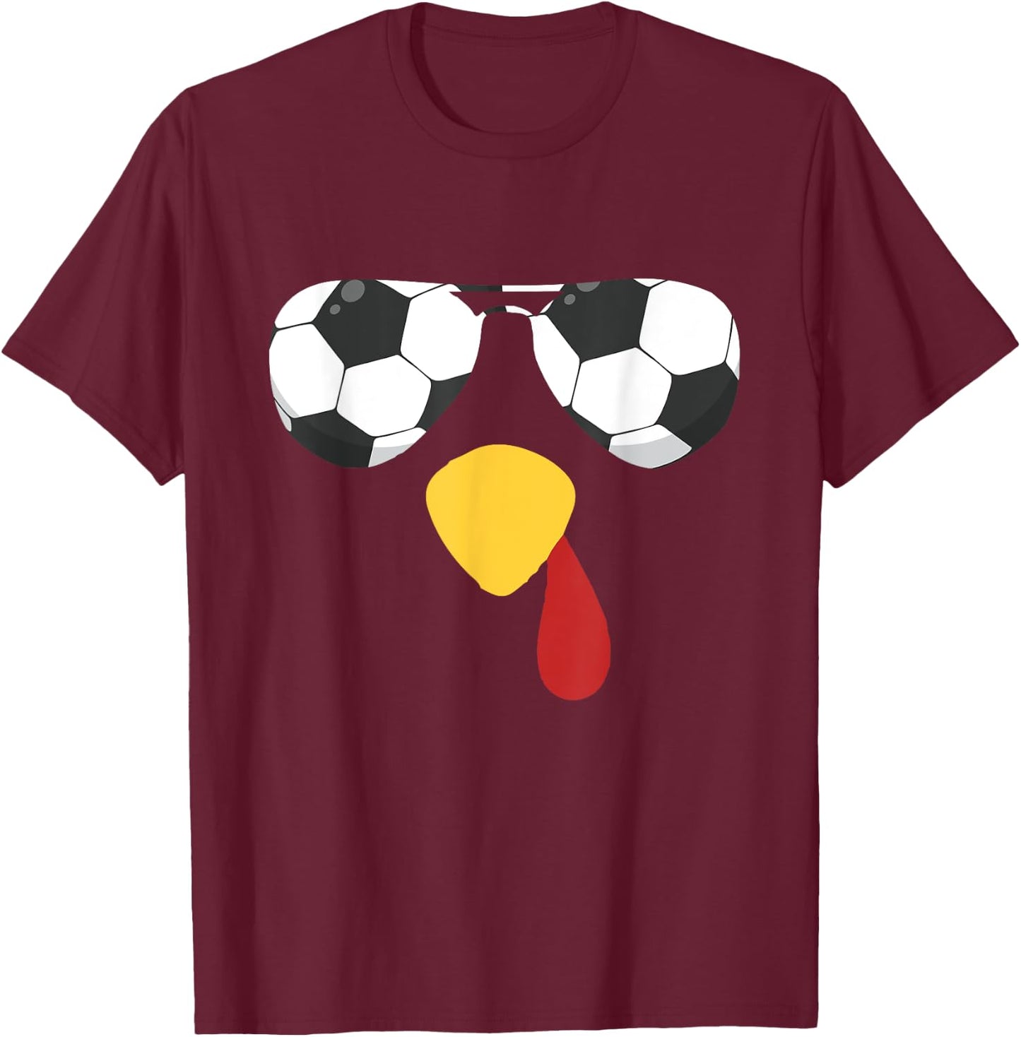 Cool Turkey Face With Soccer Sunglasses Thanksgiving T-Shirt - T-Shirt | Maroon