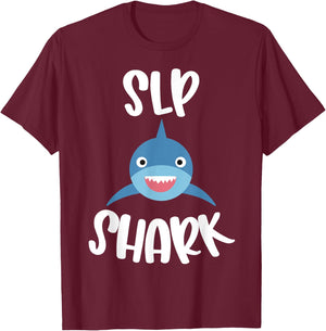 Pediatric Speech Therapy Cute SLP Shark Therapist T-Shirt - T-Shirt | Maroon