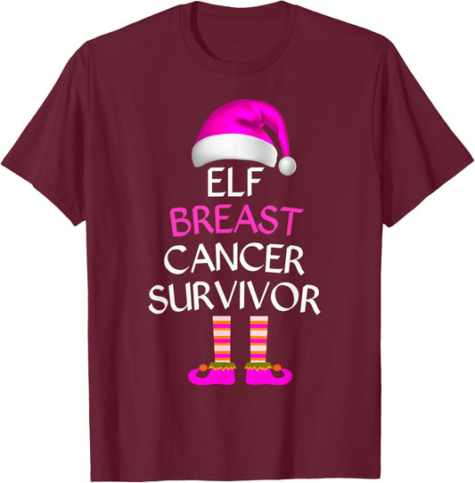 Survivor Breast Cancer Awareness Elf Breast Cancer Awareness T-Shirt - T-Shirt | Maroon