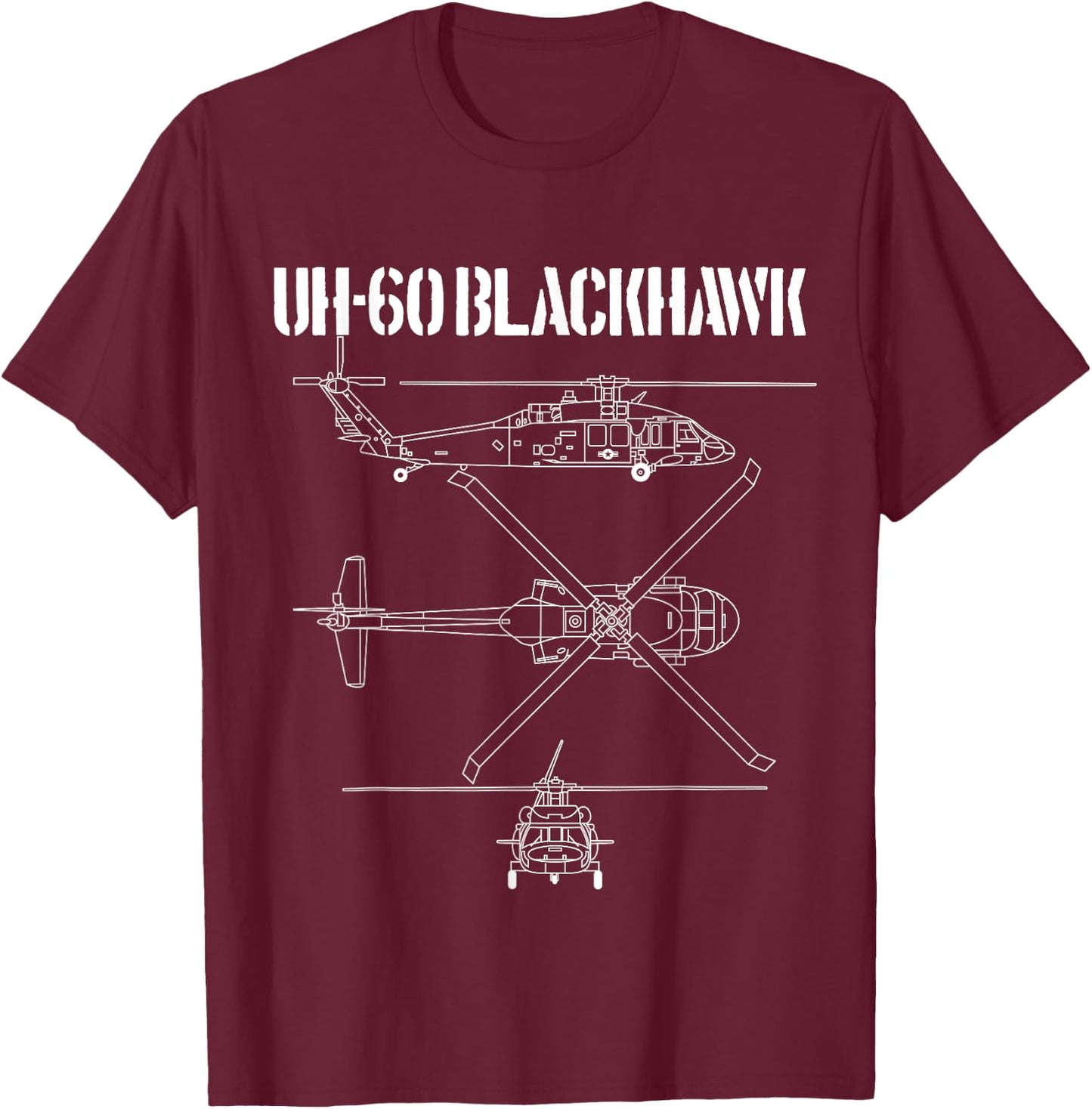 Blackhawk Schematic Military Helicopter UH-60 Blackhawk T-Shirt - T-Shirt | Maroon
