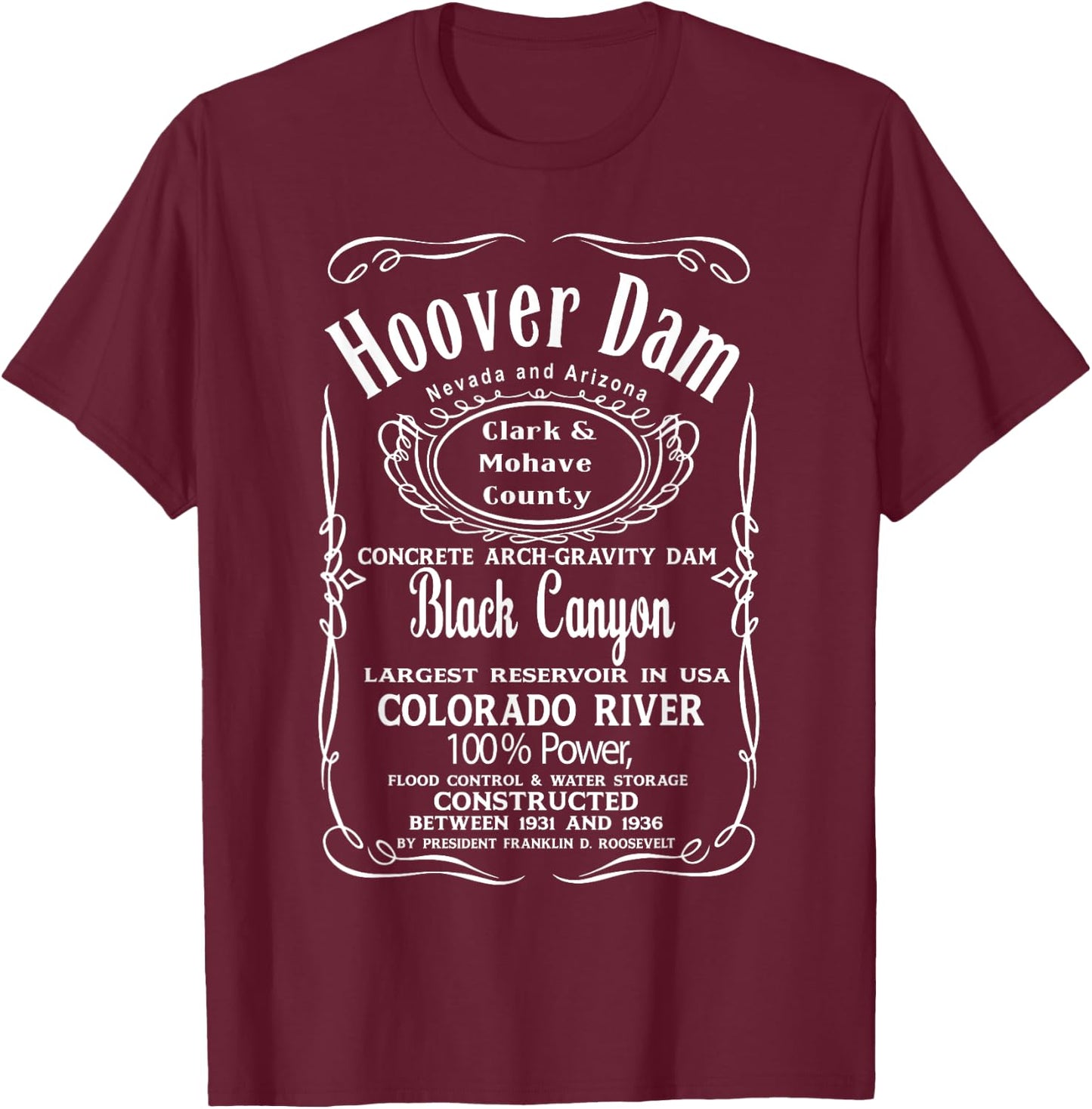 Hoover Dam Nevada Arizona USA United States of America T-Shirt - T-Shirt | Maroon