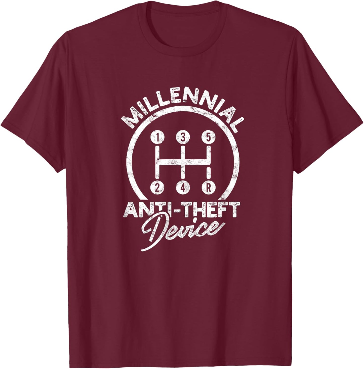 Millennial Anti-Theft Device - Manual car stick and gearbox T-Shirt - T-Shirt | Maroon