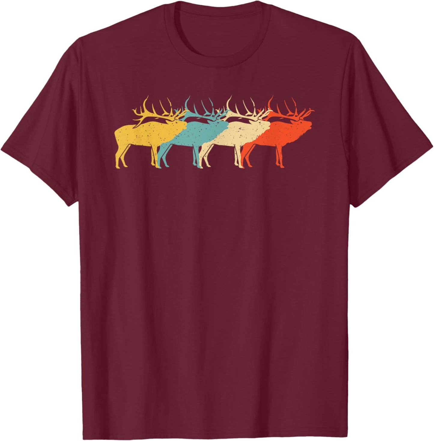 Caribou Vintage Retro Stag Doe Deer Lover 60s 70s Gift T-Shirt - T-Shirt | Maroon
