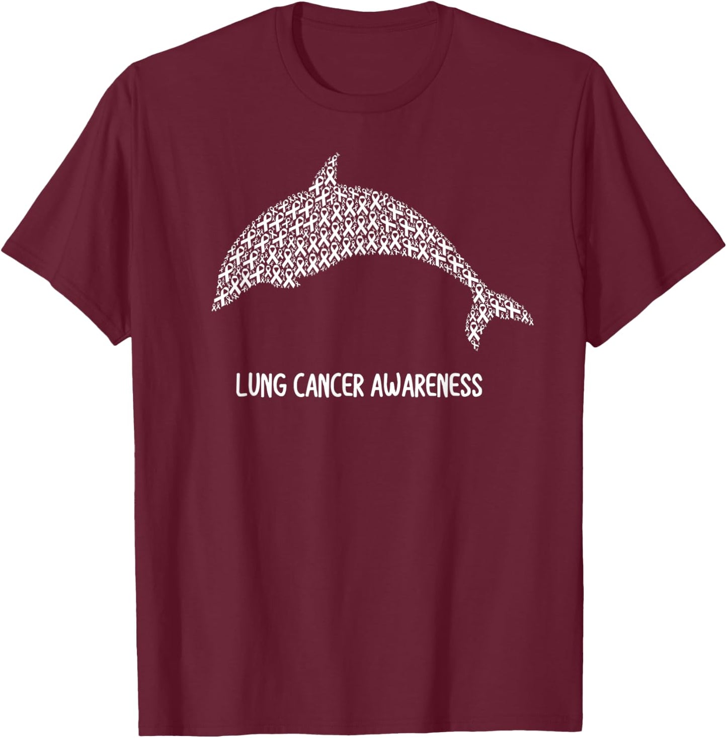 Lung Cancer Awareness White Ribbon Survivor - Fish Dolphin T-Shirt - T-Shirt | Maroon