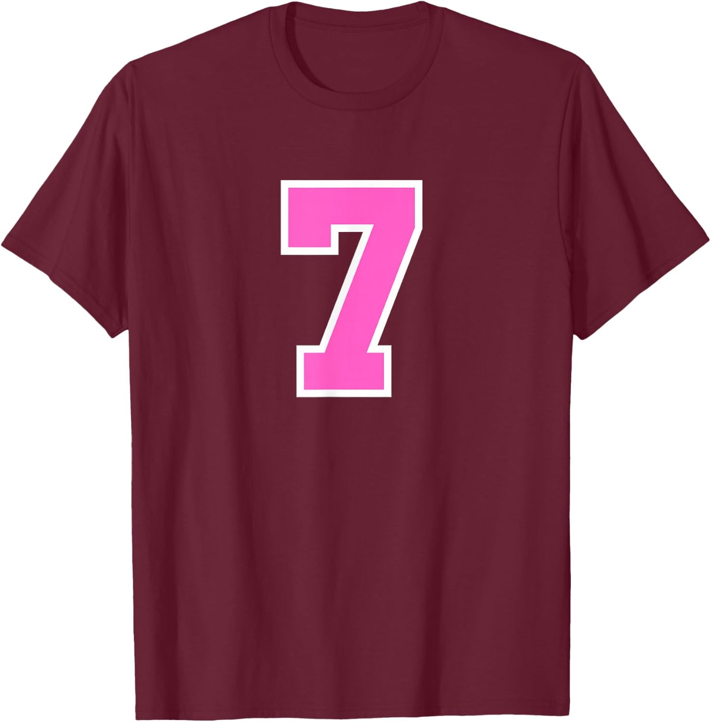 Pink Sports Team Number #7 T-Shirt - T-Shirt | Maroon