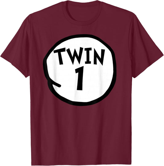 Twin 1 Funny Matching Twin one T-Shirt - T-Shirt | Maroon