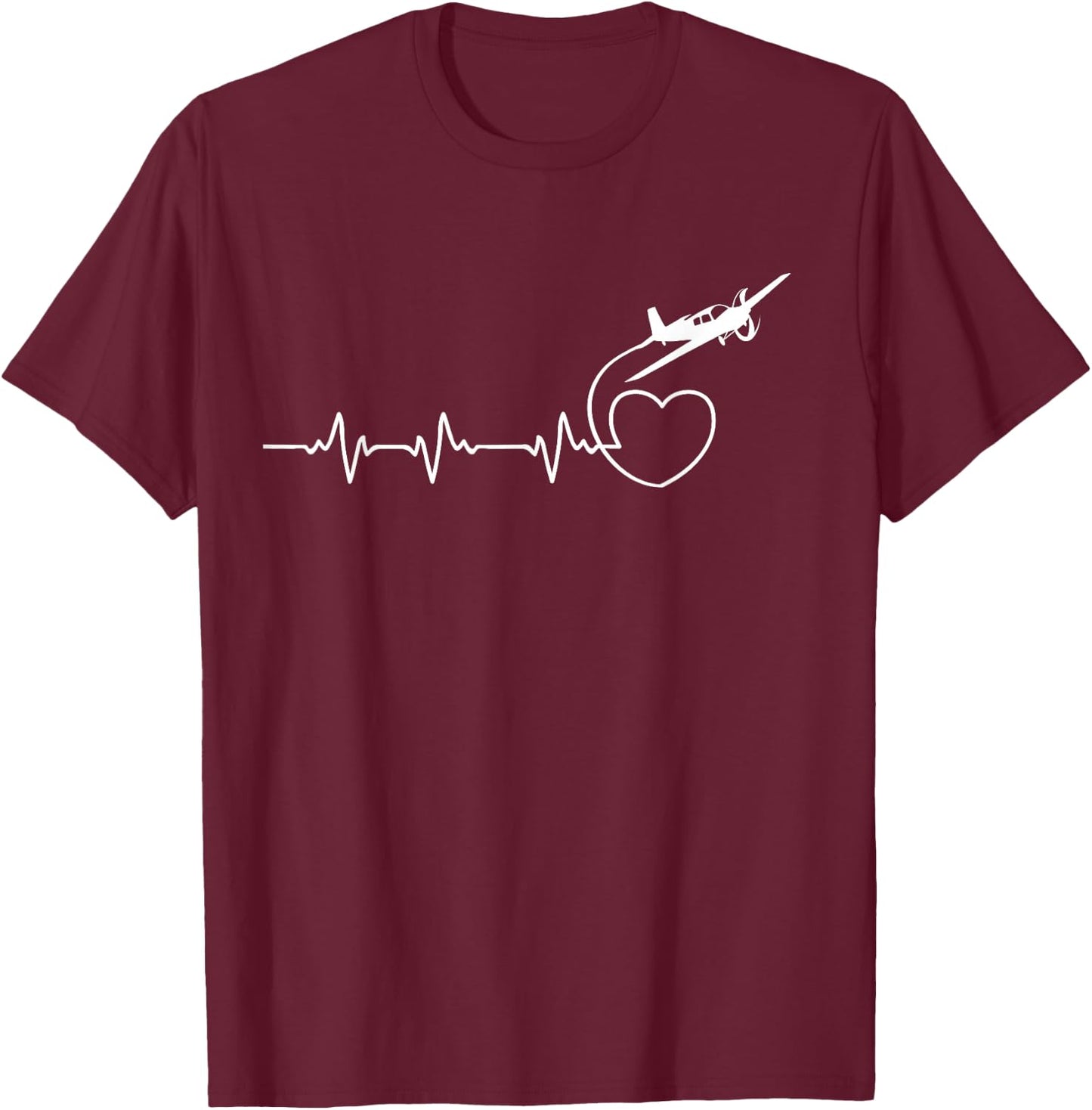 Airplane Pilot Heartbeat line Low Wing aircraft T-Shirt - T-Shirt | Maroon