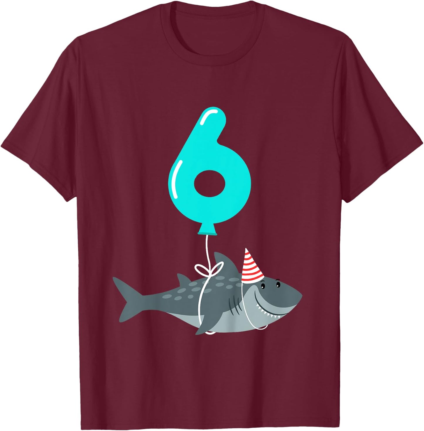 6th Birthday Shark Shirt | Cute 6 Year Old Shark Gift Shirt T-Shirt - T-Shirt | Maroon