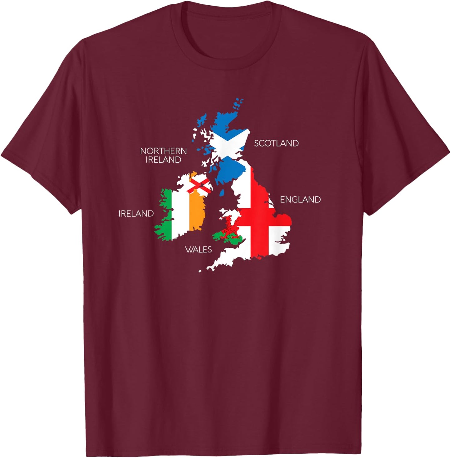 British Isles Sea Ireland Scotland Wales England Map Coins T-Shirt - T-Shirt | Maroon