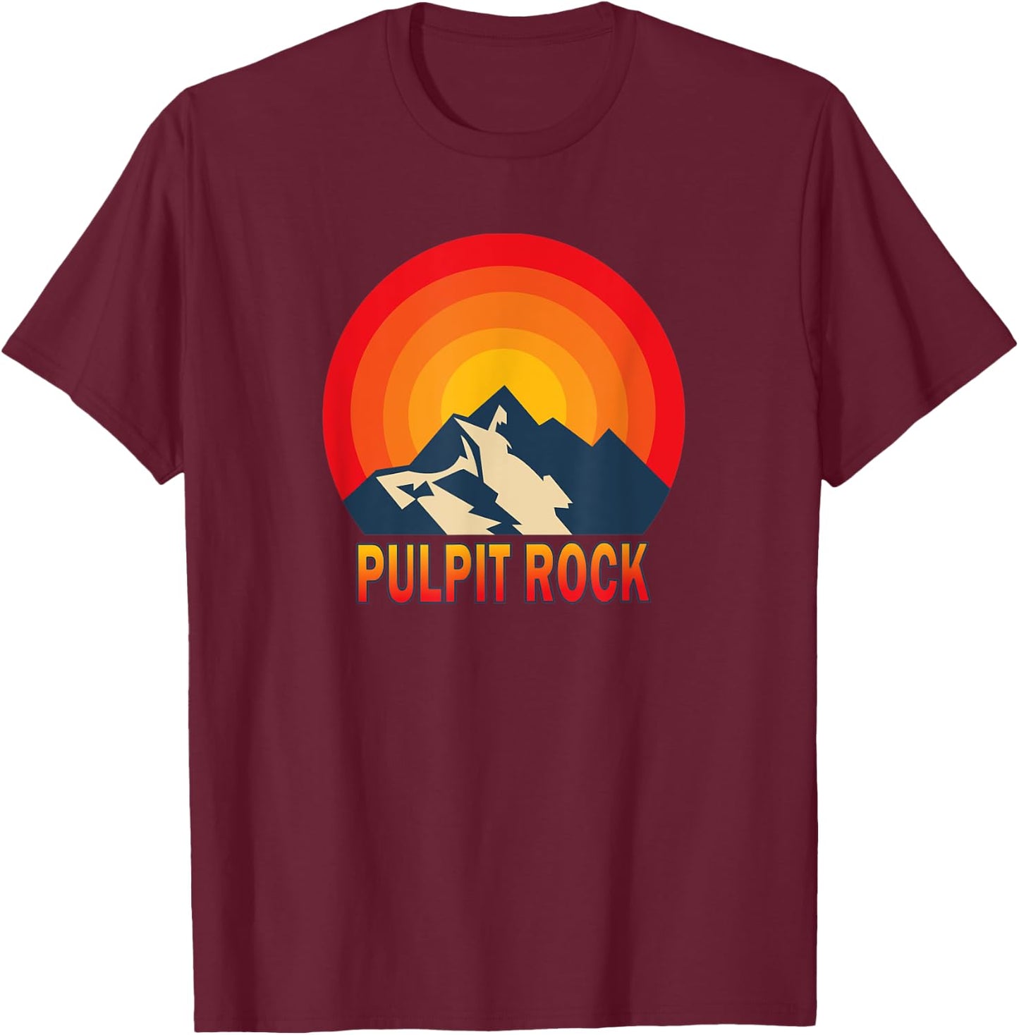 Pulpit Rock Mountains Retro Sun T-Shirt - T-Shirt | Maroon