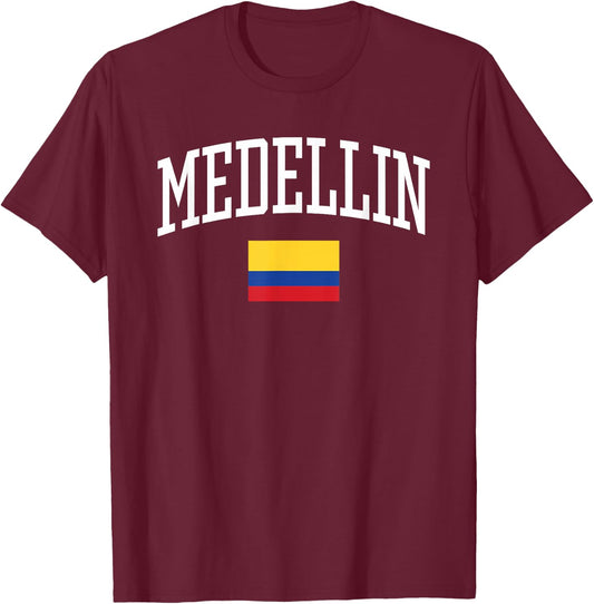 Vintage Medellin Colombia Country Flag Souvenir Vacation T-Shirt - T-Shirt | Maroon