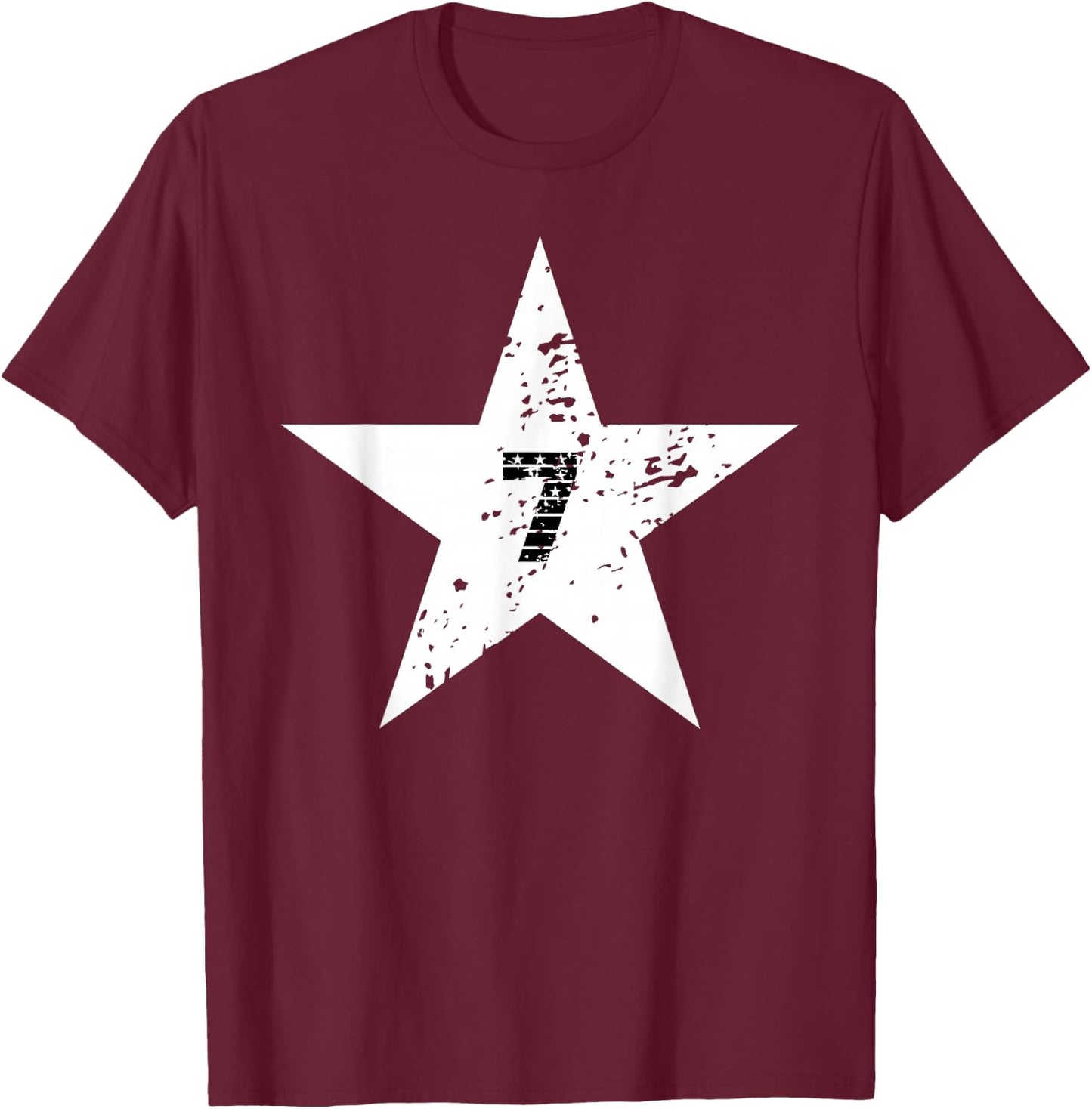 Number #7 Sport Vintage White Star Number T-Shirt - T-Shirt | Maroon