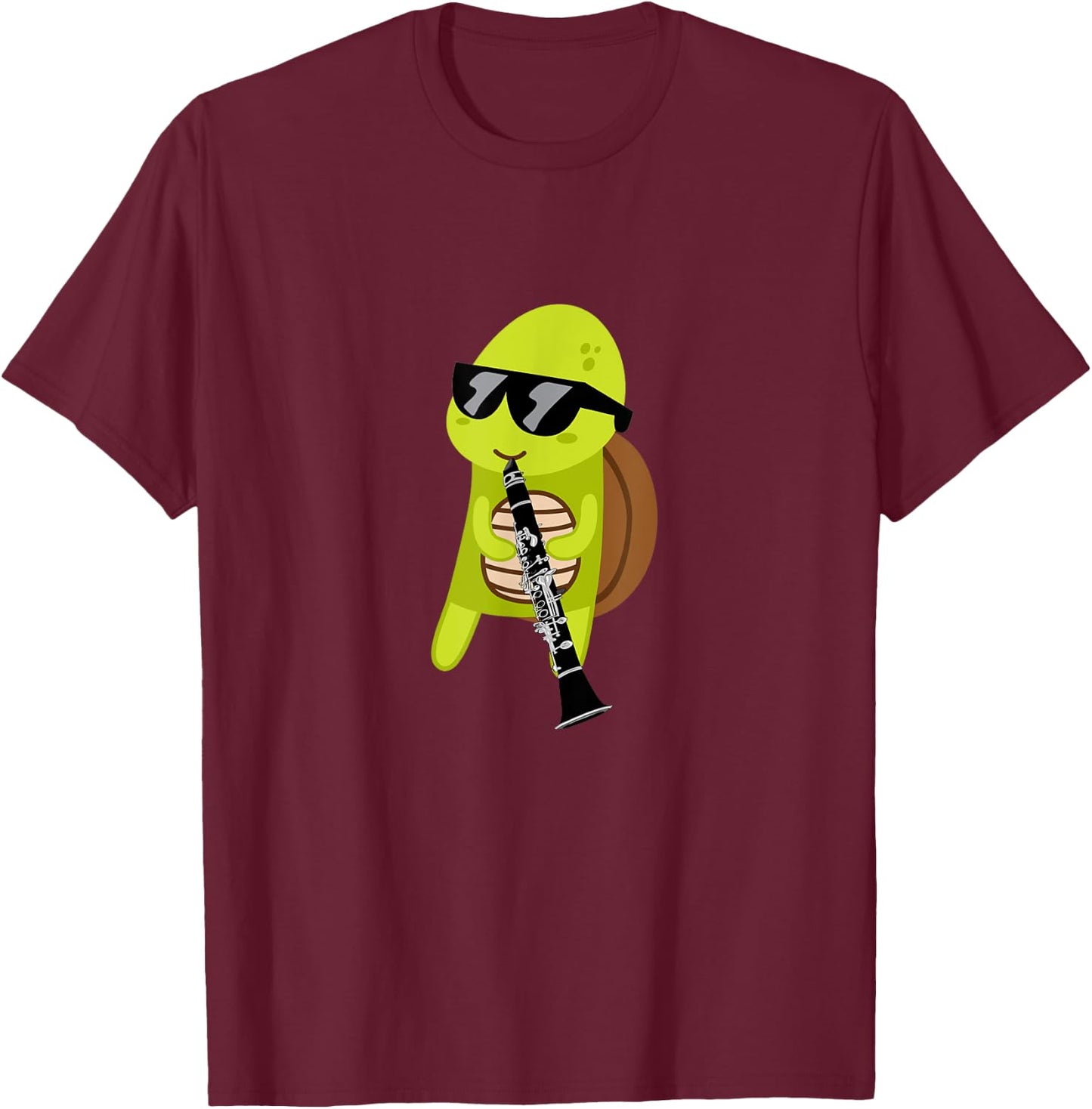 Funny Turtle Wearing Sunglasses Playing Clarinet T-Shirt - T-Shirt | Maroon