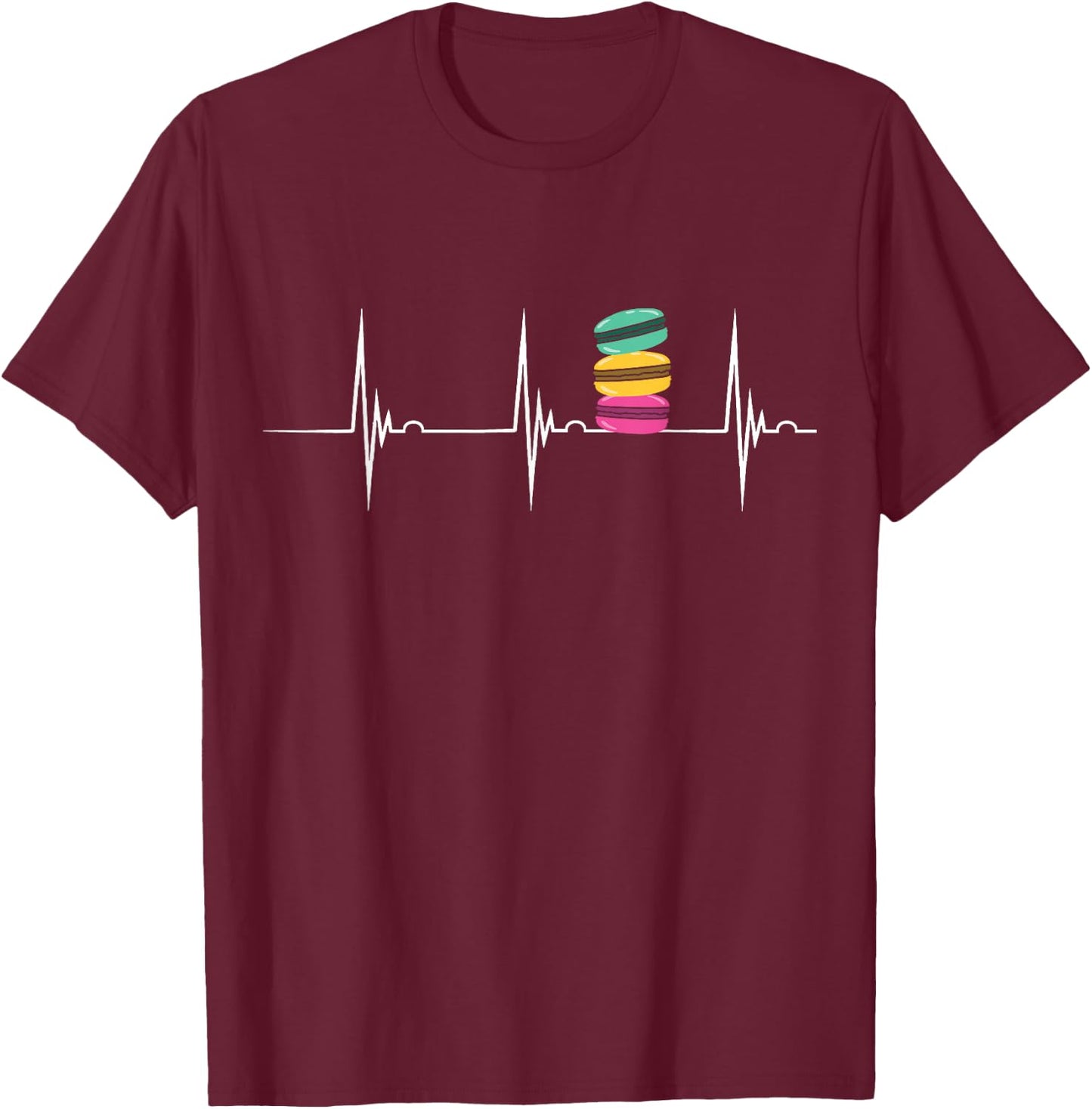 Macarons Heartbeat EKG Pulse Macaron Cookie Macaron T-Shirt - T-Shirt | Maroon