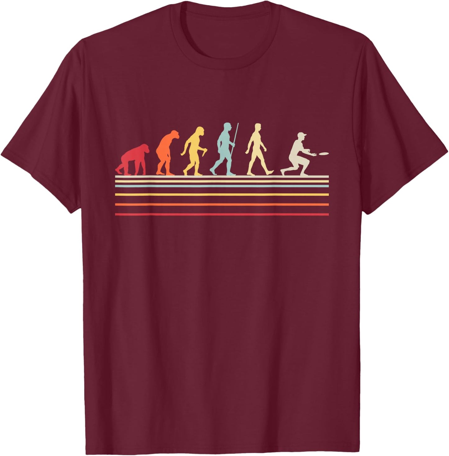 Funny Ultimate Frisbee Player Evolution Vintage Flying Disc T-Shirt - T-Shirt | Maroon