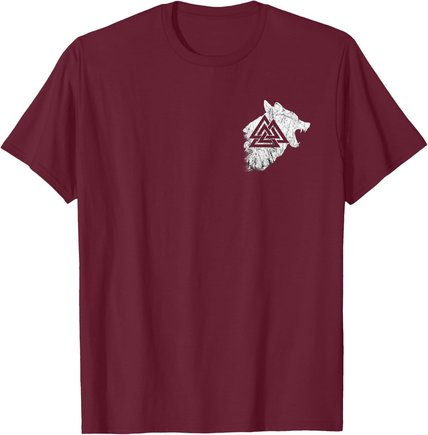 Fenrir Wolf Pagan Valhalla Viking Warrior Valknut Symbol T-Shirt - T-Shirt | Maroon