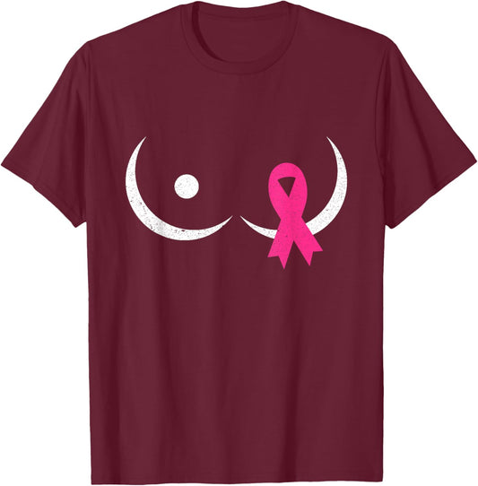 Save The Tatas Breast Cancer Warrior Pink Ribbon On Boob T-Shirt - T-Shirt | Maroon