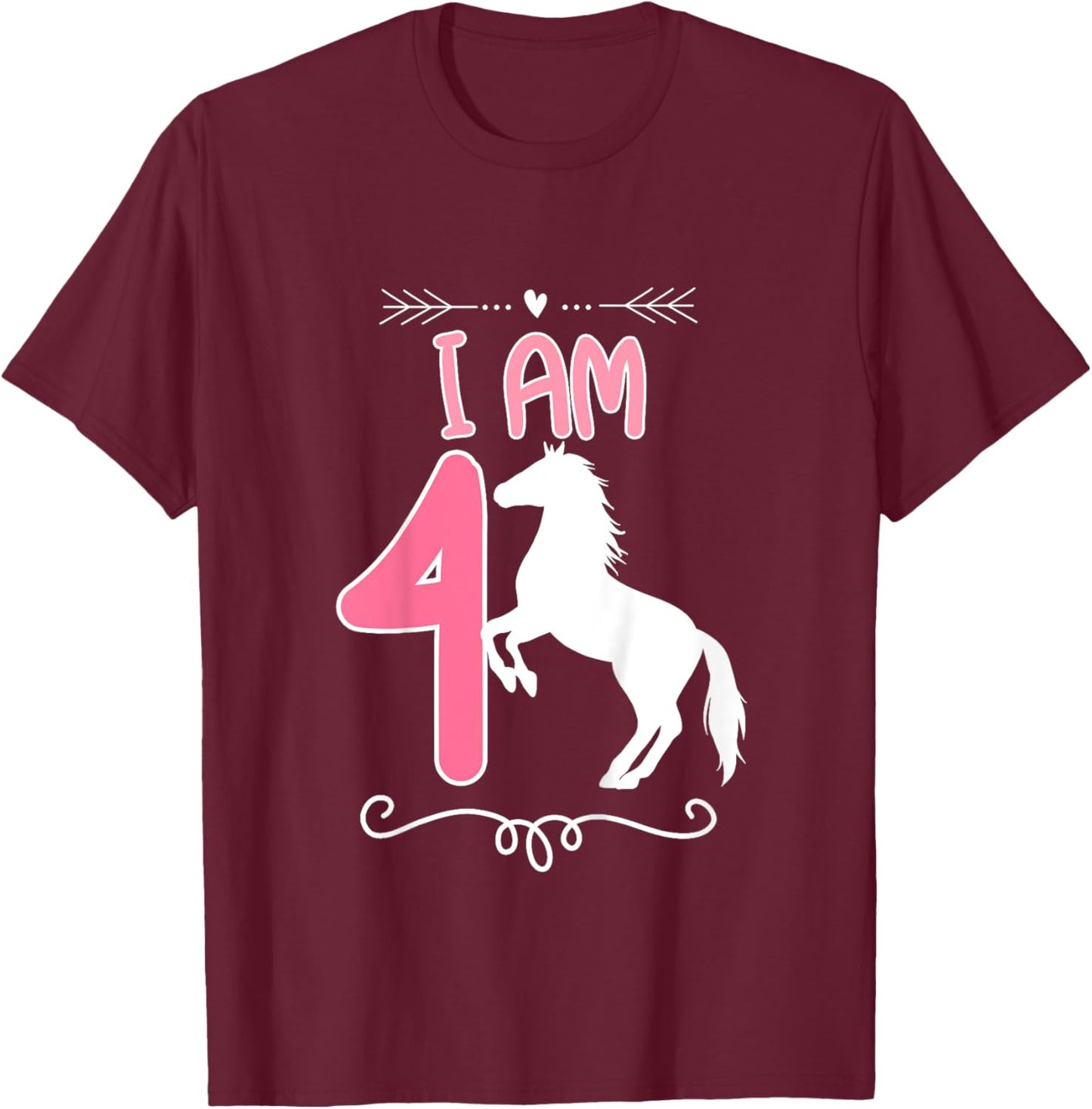 Horse Birthday Shirt 4 Years Old Birthday Outfit Girls T-Shirt - T-Shirt | Maroon