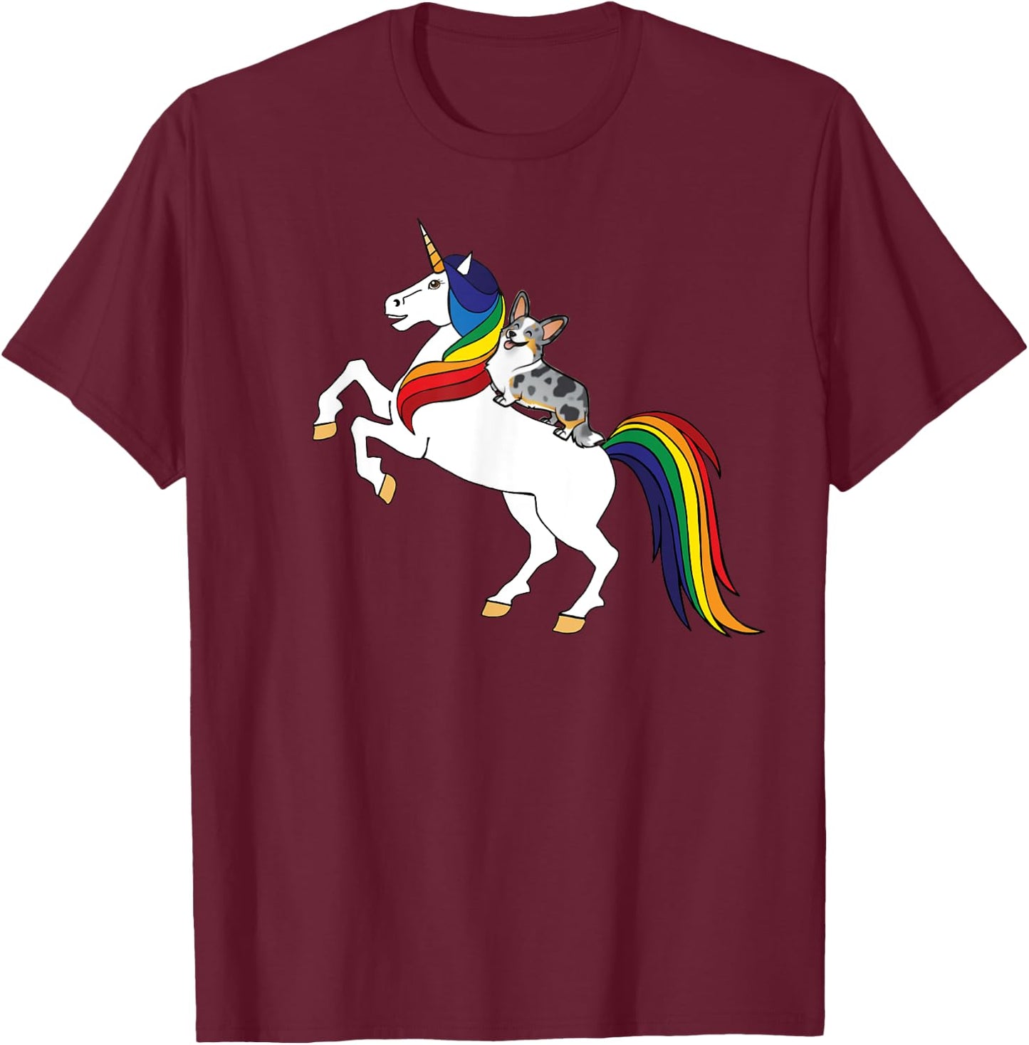 Funny Kawaii Kids Unicorn Cardigan Blue Merle Corgi Lover T-Shirt - T-Shirt | Maroon