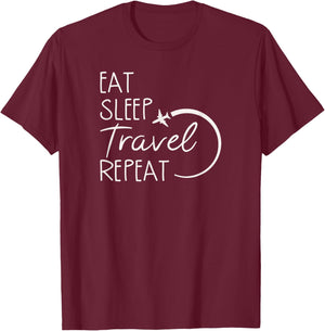 Eat Sleep Travel Repeat T-Shirt - T-Shirt | Maroon