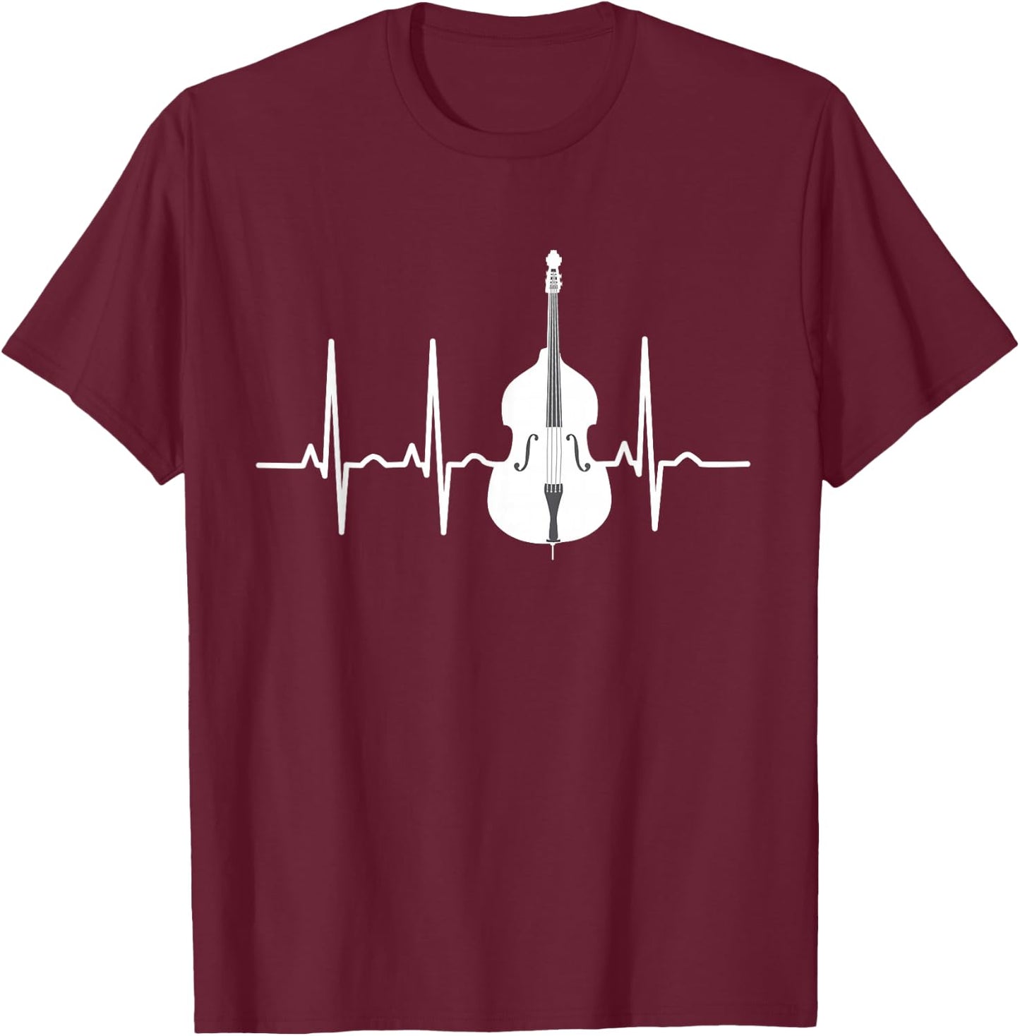 Double Bass Player ECG Heartbeat Bassist Musicians Instrument T-Shirt - T-Shirt | Maroon
