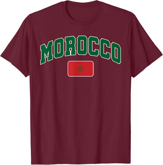 Morocco Maroc Flag Pride Design T-Shirt - T-Shirt | Maroon