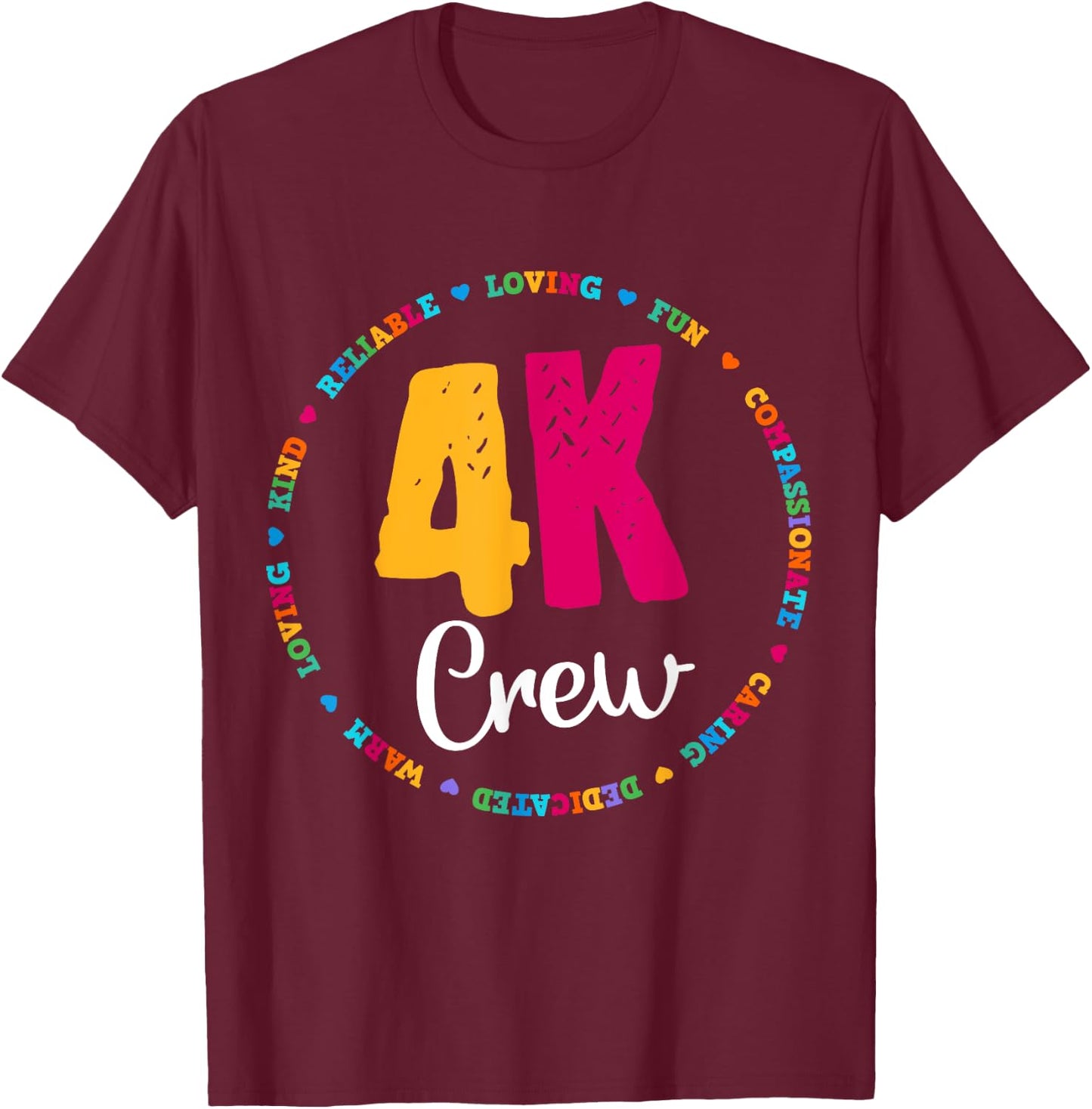 4K Crew Squad Team Teacher Kindergarten Kinder Elementary T-Shirt - T-Shirt | Maroon