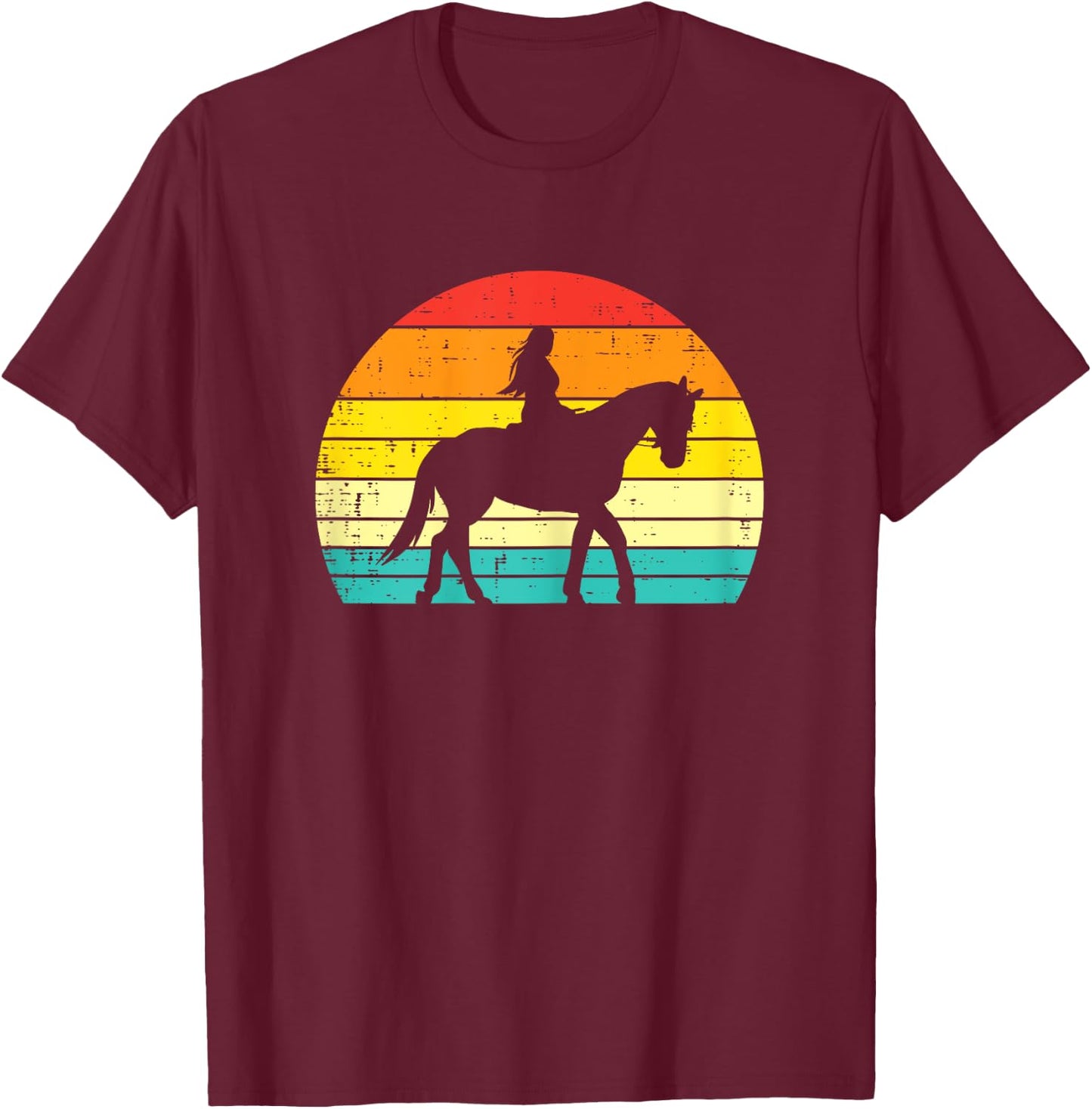 Girl Riding Horse Silhouette Sunset Retro Equestrian Women T-Shirt - T-Shirt | Maroon