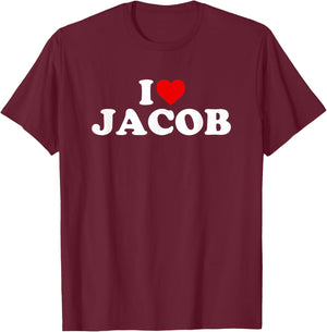 I Love Jacob - Heart T-Shirt - T-Shirt | Maroon
