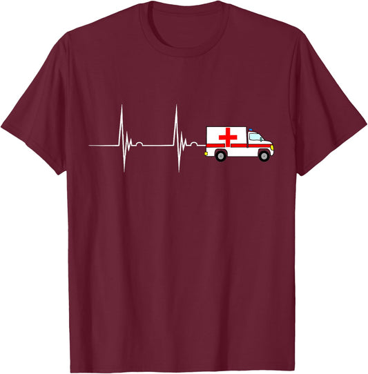 Ambulance Driver Ambulance Ambulance Heartbeat ECG Pulse Rate T-Shirt - T-Shirt | Maroon