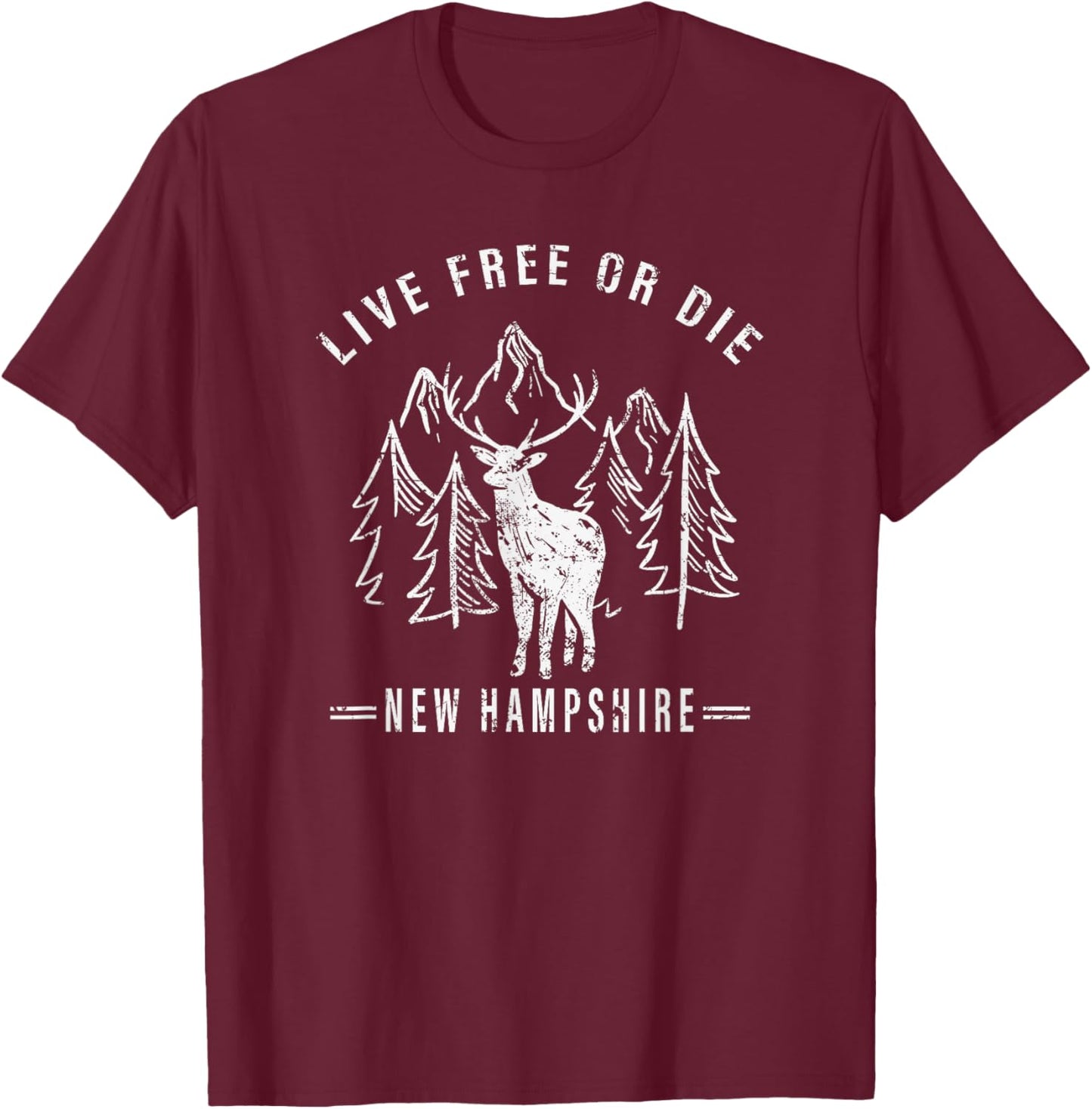 Live Free Or Die New Hampshire Nature Vintage Graphic T-Shirt - T-Shirt | Maroon