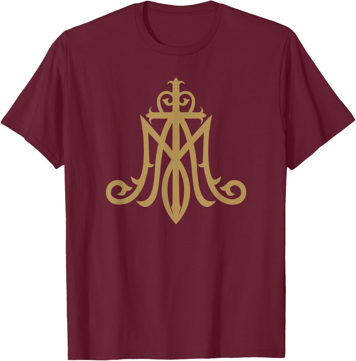 Virgin Mary Insignia Ave Maria Monogram Catholic T-Shirt - T-Shirt | Maroon