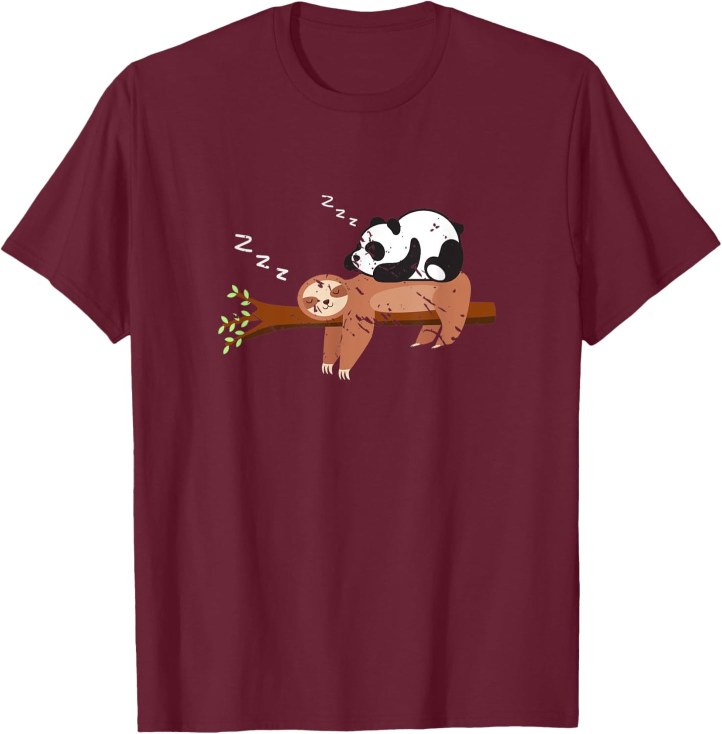 Cute Animals Gift Panda Sloth T-Shirt - T-Shirt | Maroon