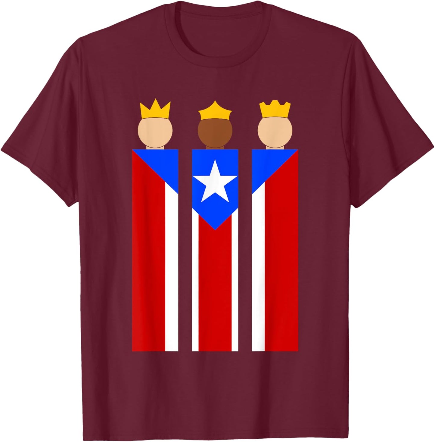 Puerto Rican Three Kings Flag Reyes Magos de Puerto Rico T-Shirt - T-Shirt | Maroon