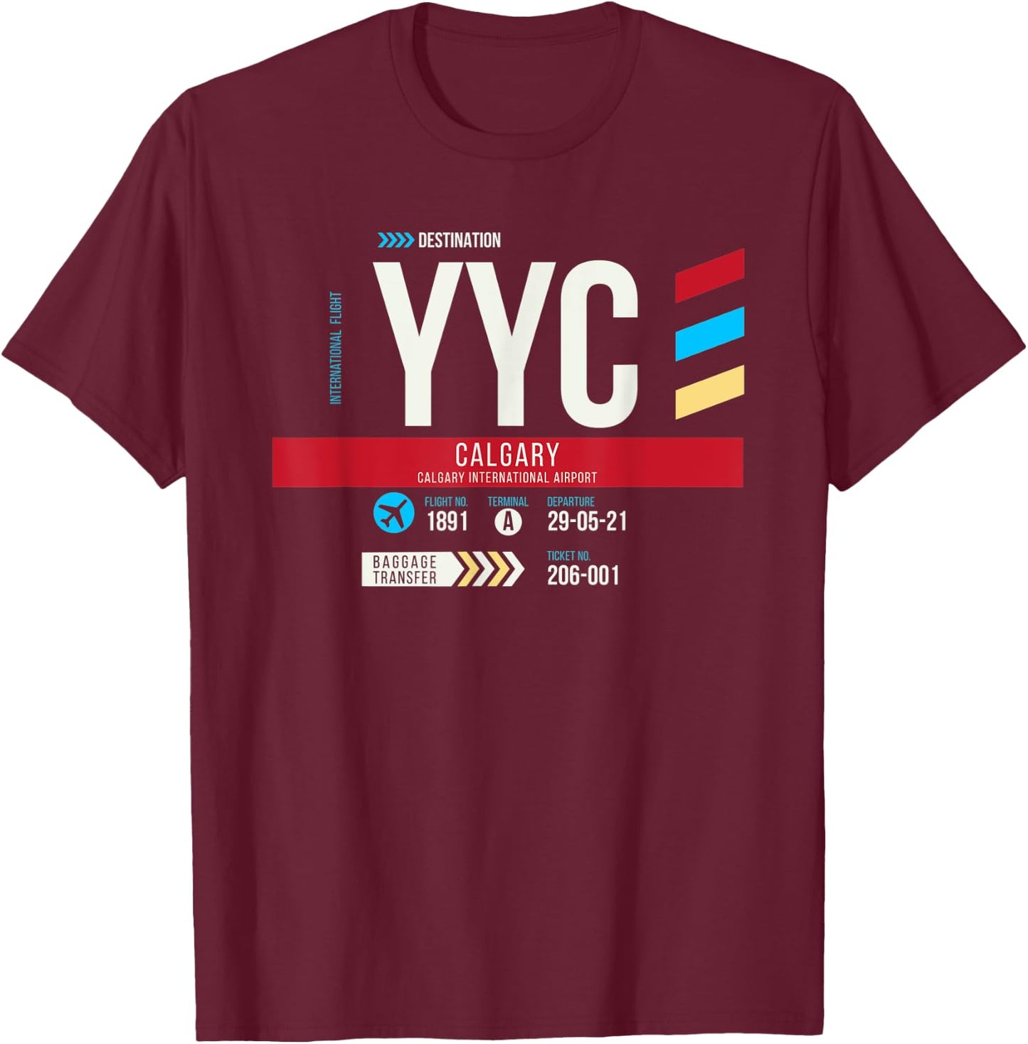Vintage Calgary YYC Airport Code Travel Day Retro Air Travel T-Shirt - T-Shirt | Maroon