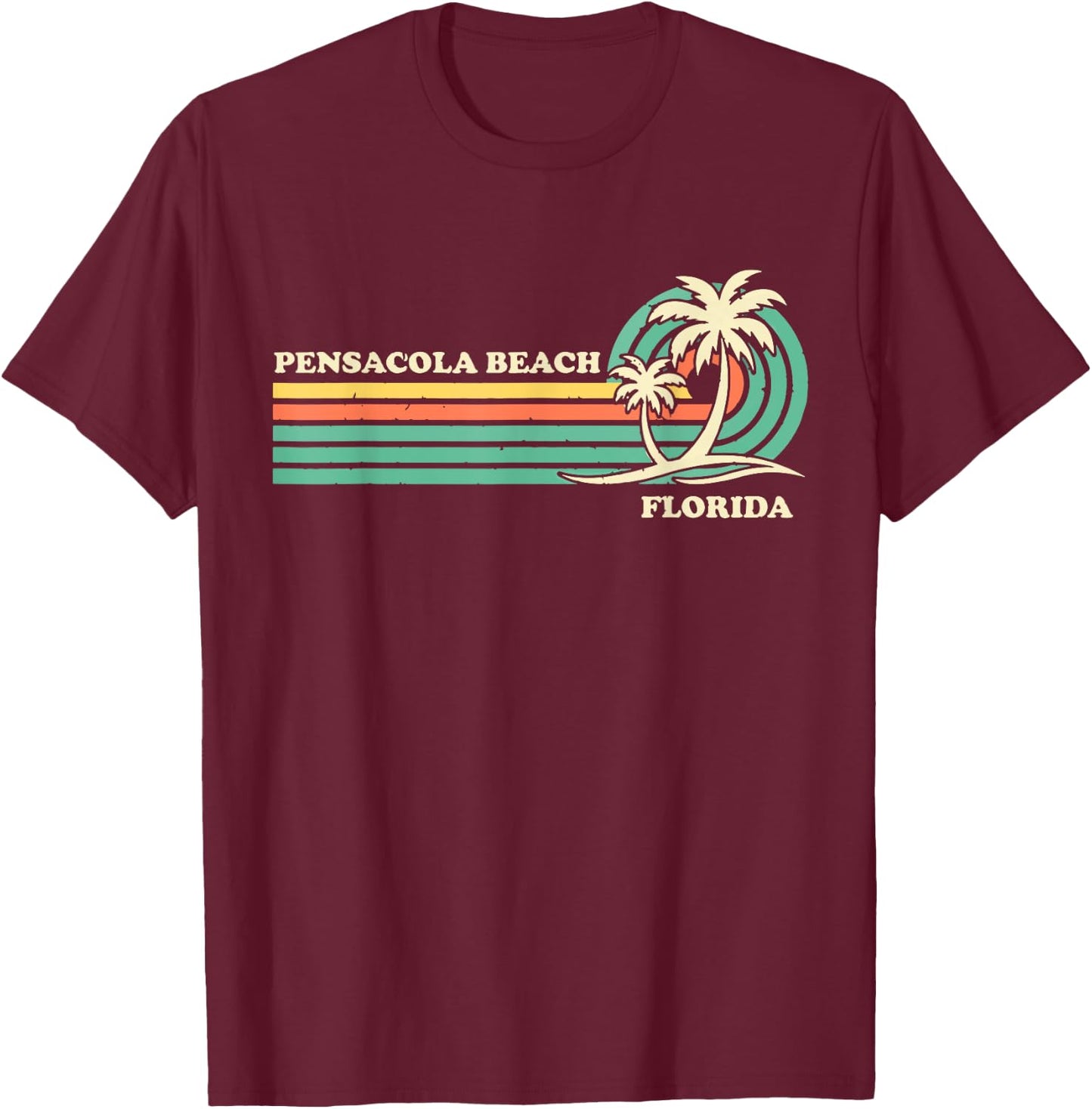 Vintage Retro Summer Vacation Florida Pensacola Beach T-Shirt - T-Shirt | Maroon