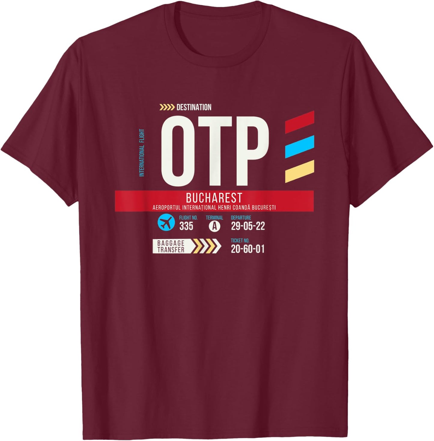 Vintage Bucharest OTP Airport Code Retro Travel Day Romania T-Shirt - T-Shirt | Maroon