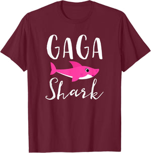 Gaga Shark Grandma Grandmother Pink Shark Graphic T-Shirt - T-Shirt | Maroon